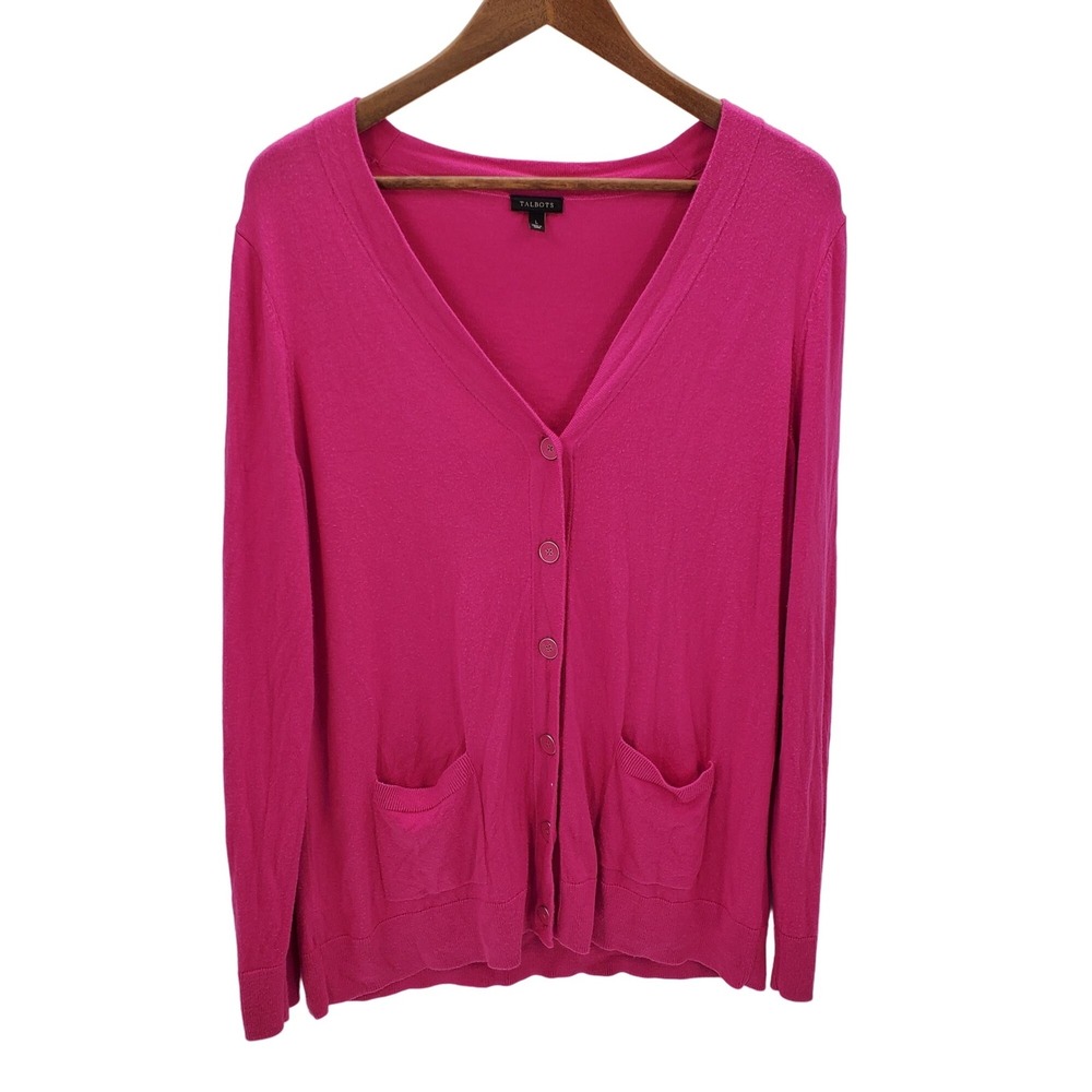 Talbots Womens L Pink Cardigan Knit Sweater Classic Preppy Layering Workwear